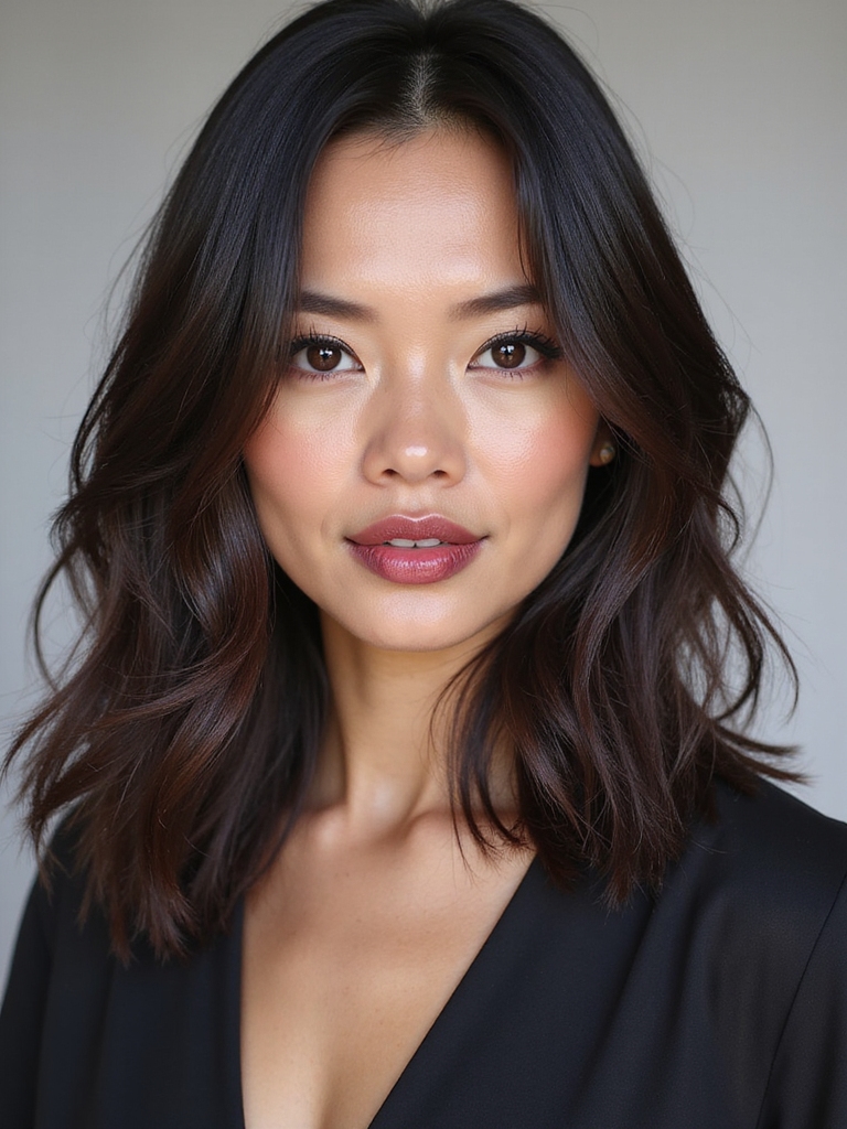 shoulder length layers with money piece