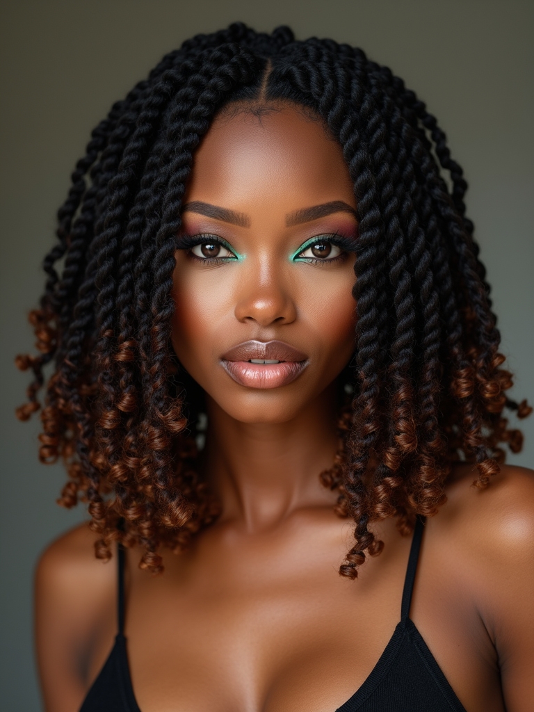 Shoulder-length bob crochet locs with curly tips