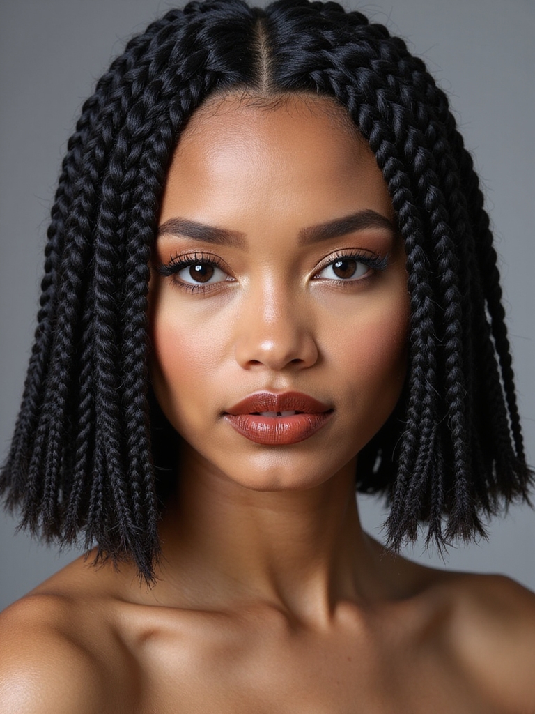 shoulder skimming flipped bob braids