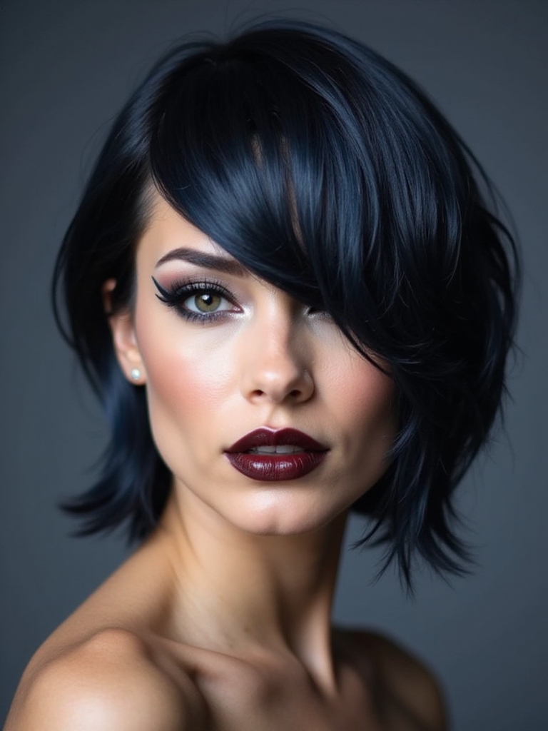 side shaved glossy bob contrast