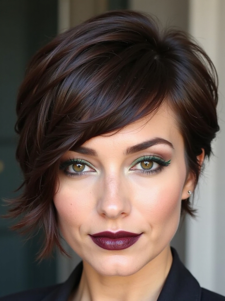 side swept bangs soften fullness