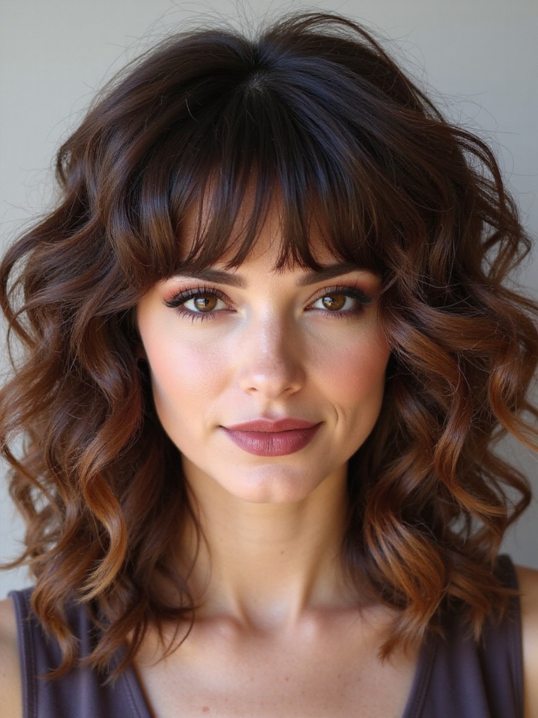 side swept curly bangs softening