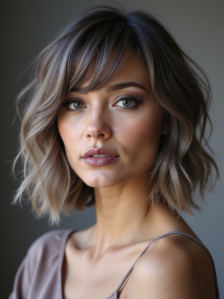 side swept feathered diagonal fringe
