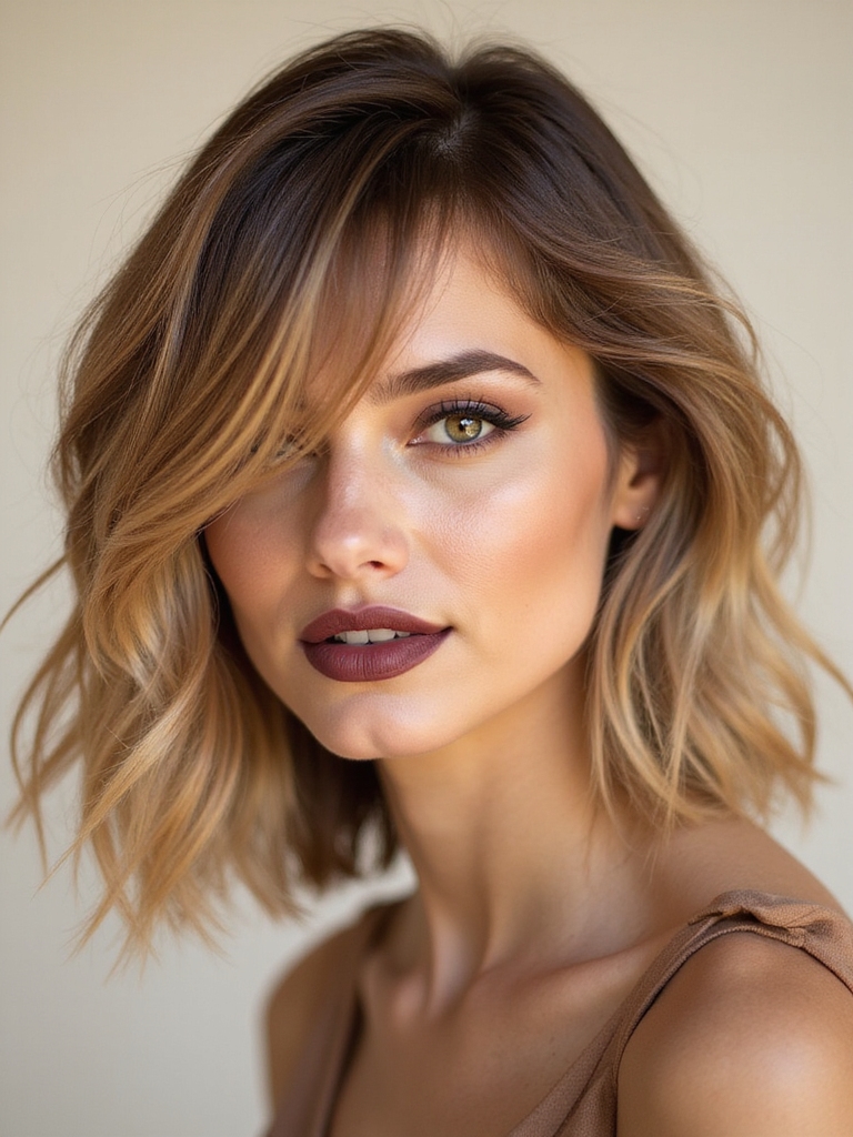 side swept feathery face framing