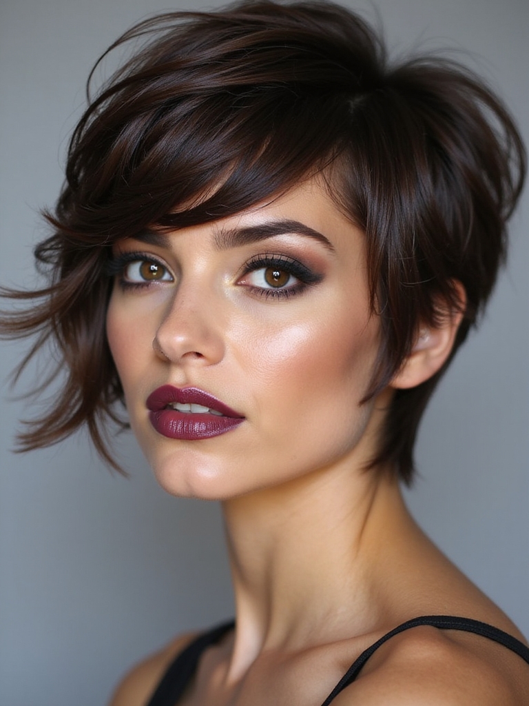 side swept textured pixie bangs