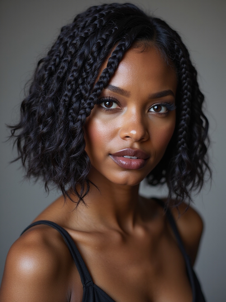 side swept triangular blunt bob