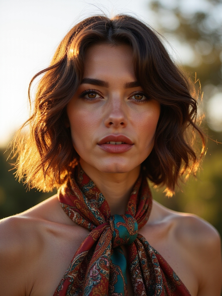 silky scarf knotted low