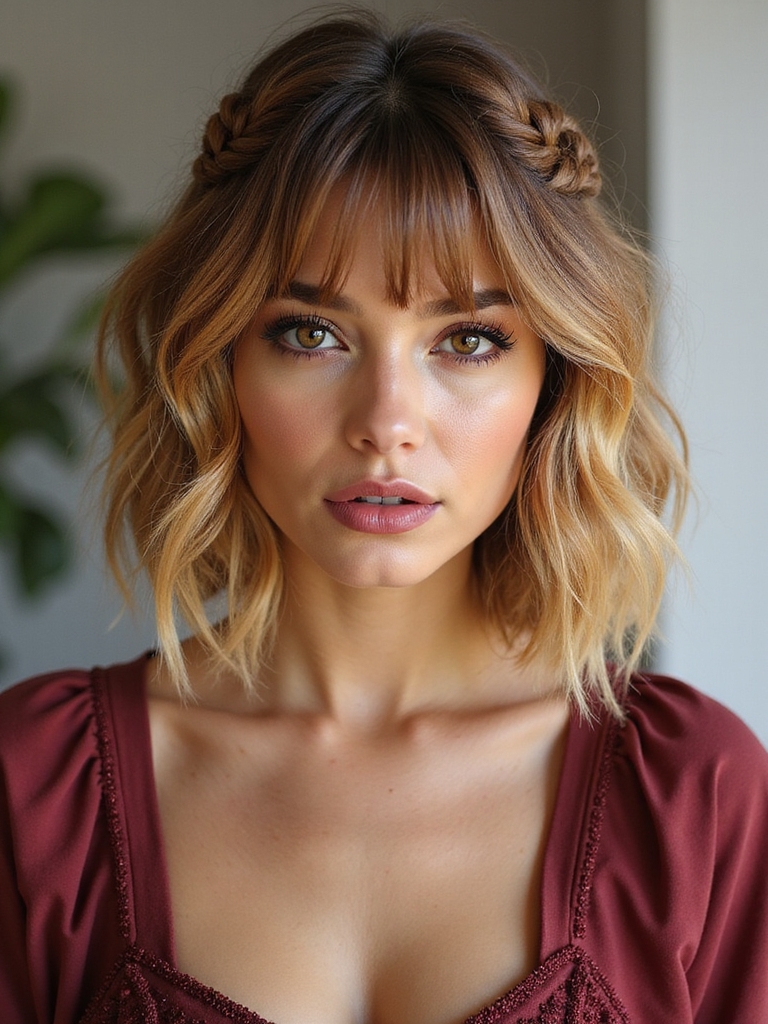 A chin-length bob with braided bangs