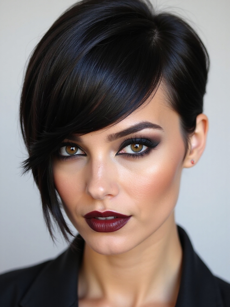 sleek asymmetrical side swept pixie