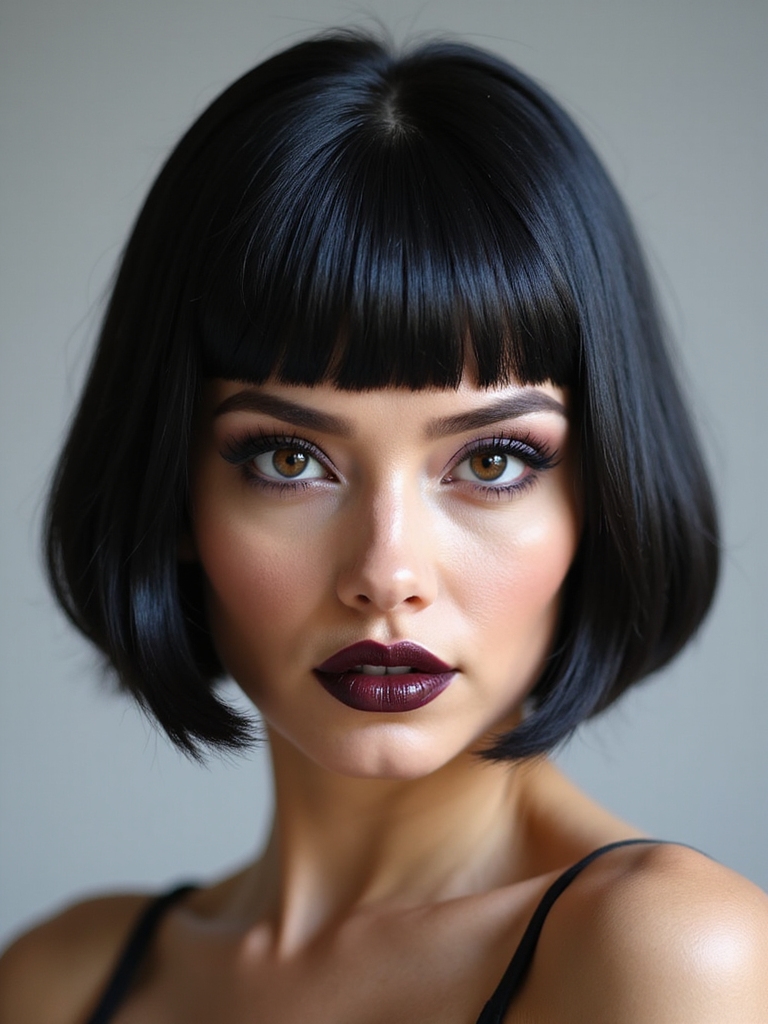 sleek blunt bob with split