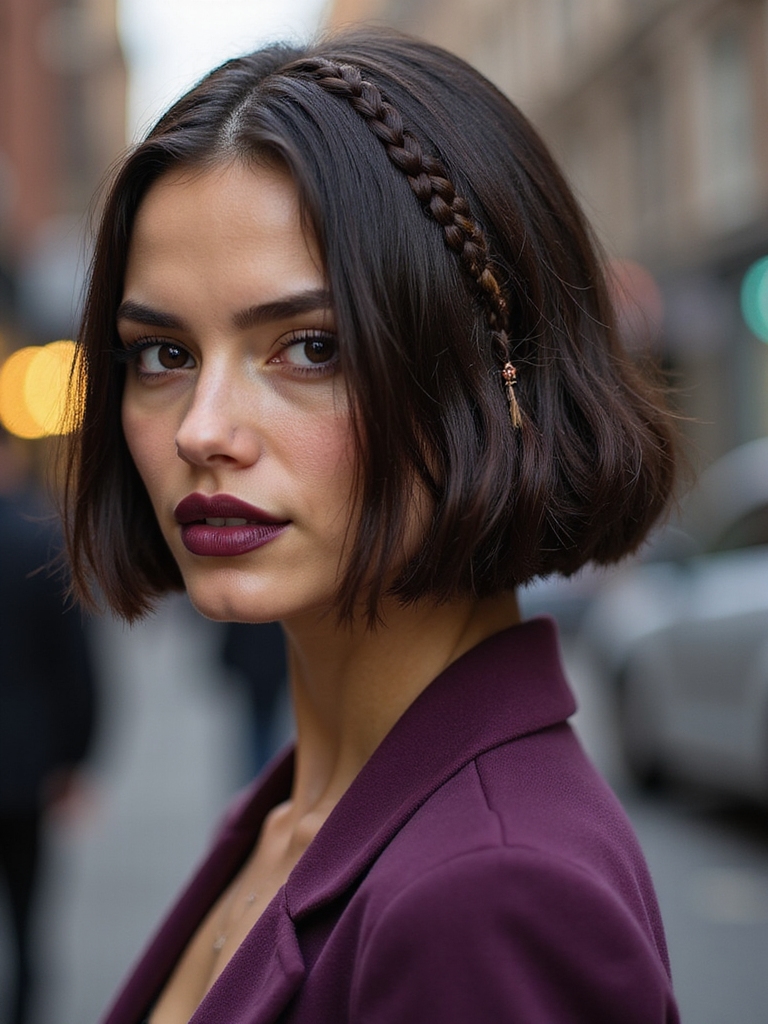 A sleek bob with peekaboo braids underneath