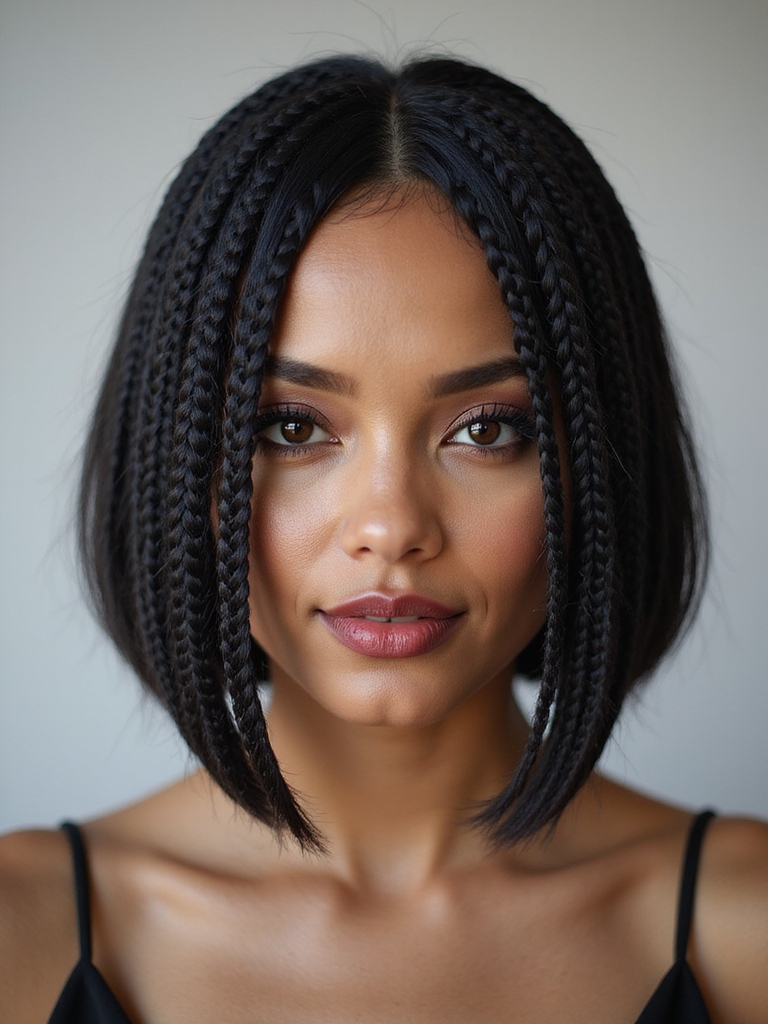 sleek center part knotless bob