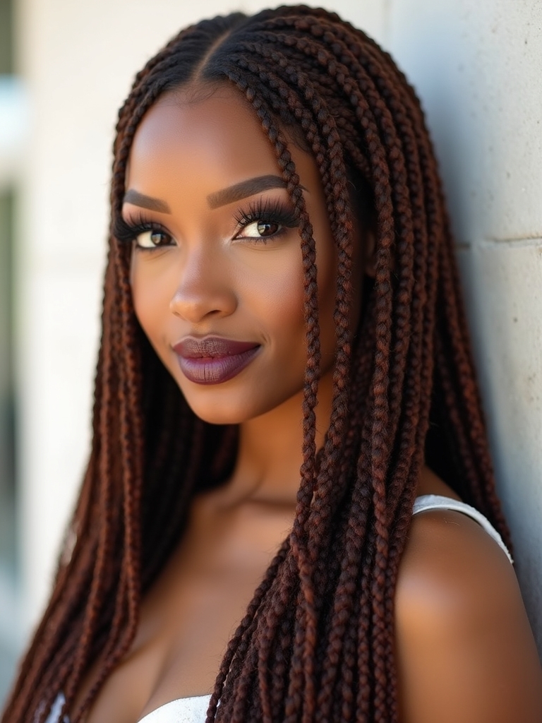center-parted locs hanging straight and smooth for a minimalist bride