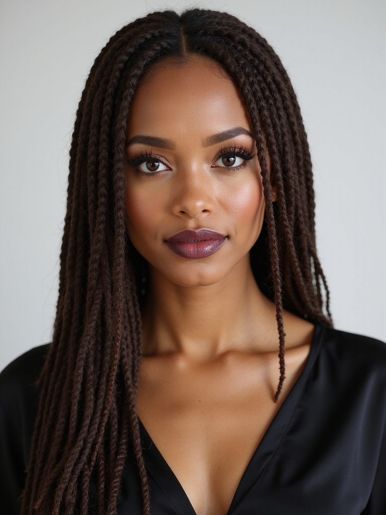 sleek center part micro locs