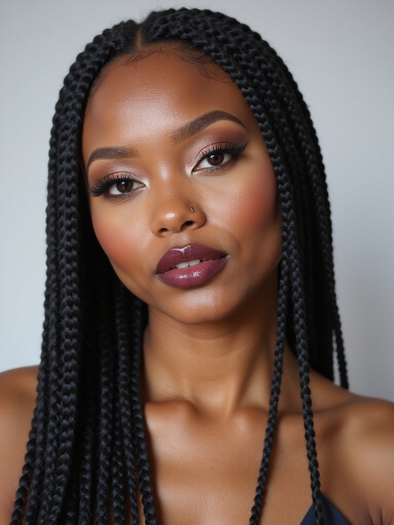 Sleek chin-length box braids
