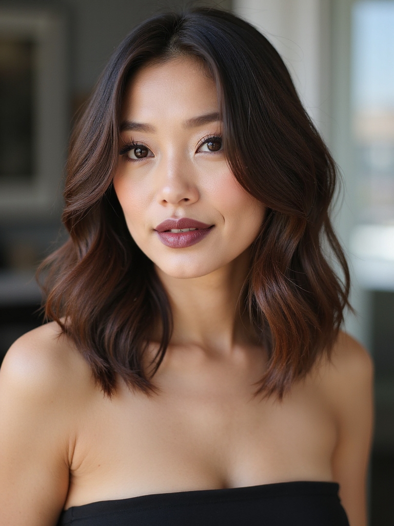 sleek lob with layering