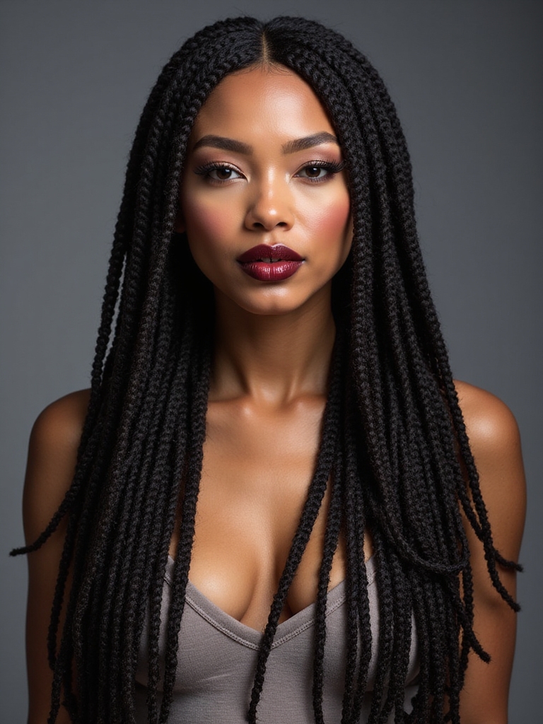 Long sleek crochet locs with a middle part