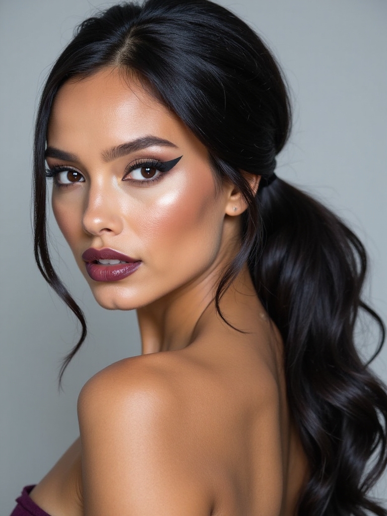 sleek low nape ponytail