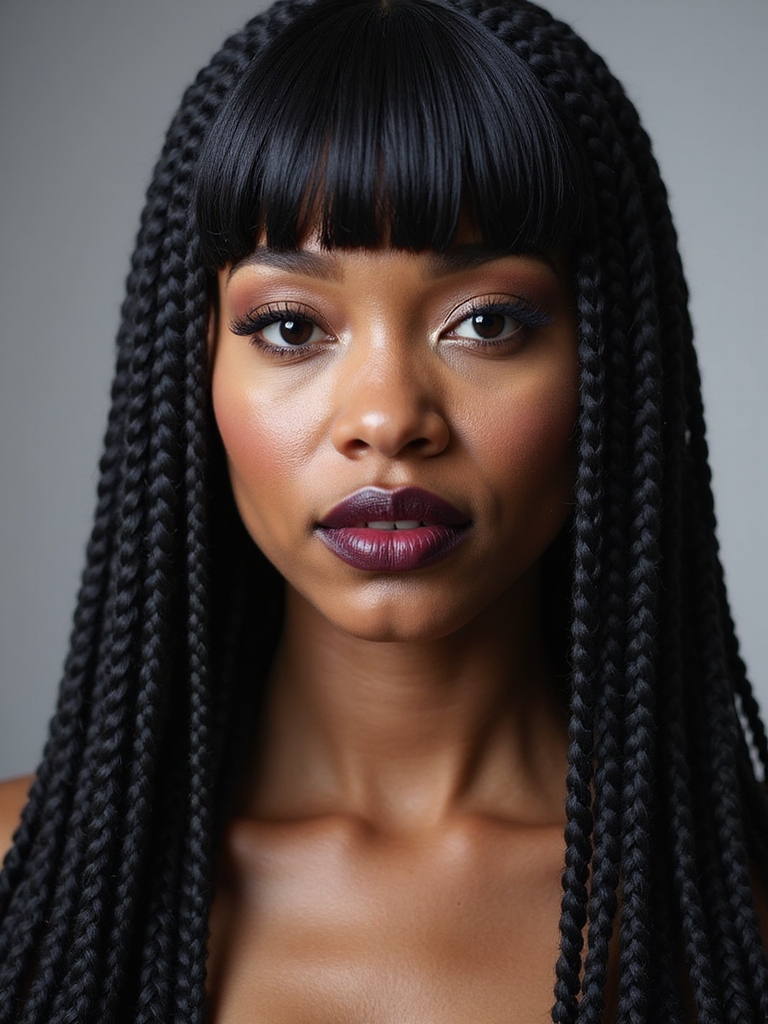 sleek micro braids with fringe