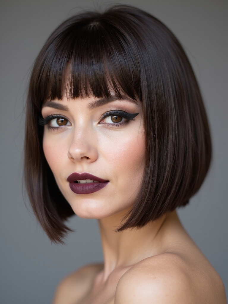 sleek middle part french bob