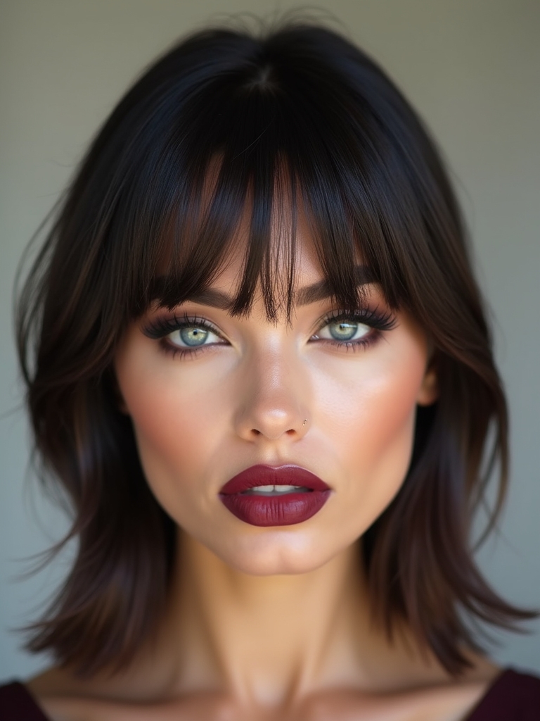 sleek middle part lob with curtain bangs