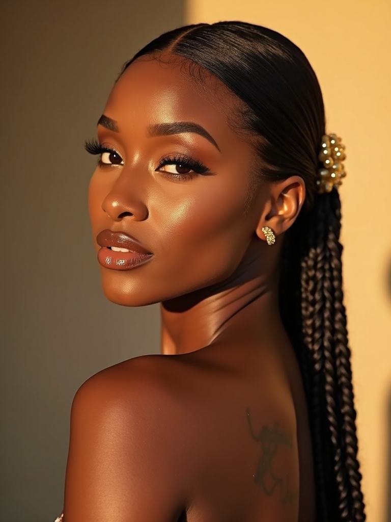 Sleek middle-part loc ponytail