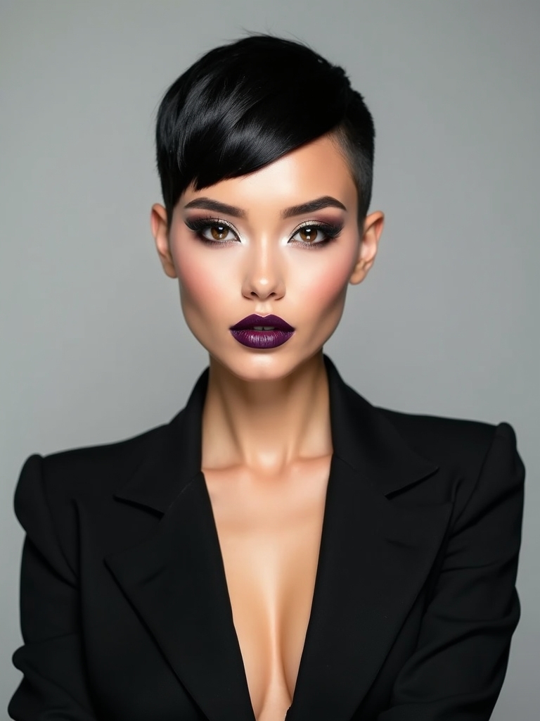 sleek mirrored textured pixie