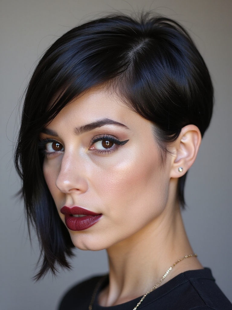 A sleek side-parted pixie