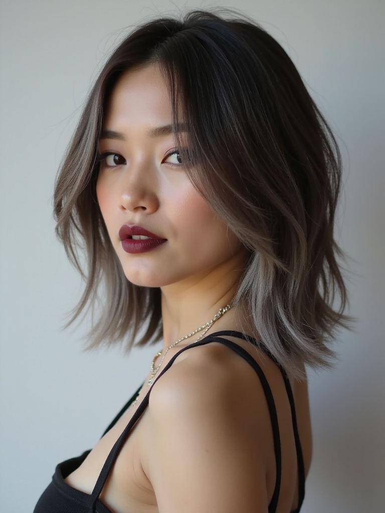 Sleek side part long pixie