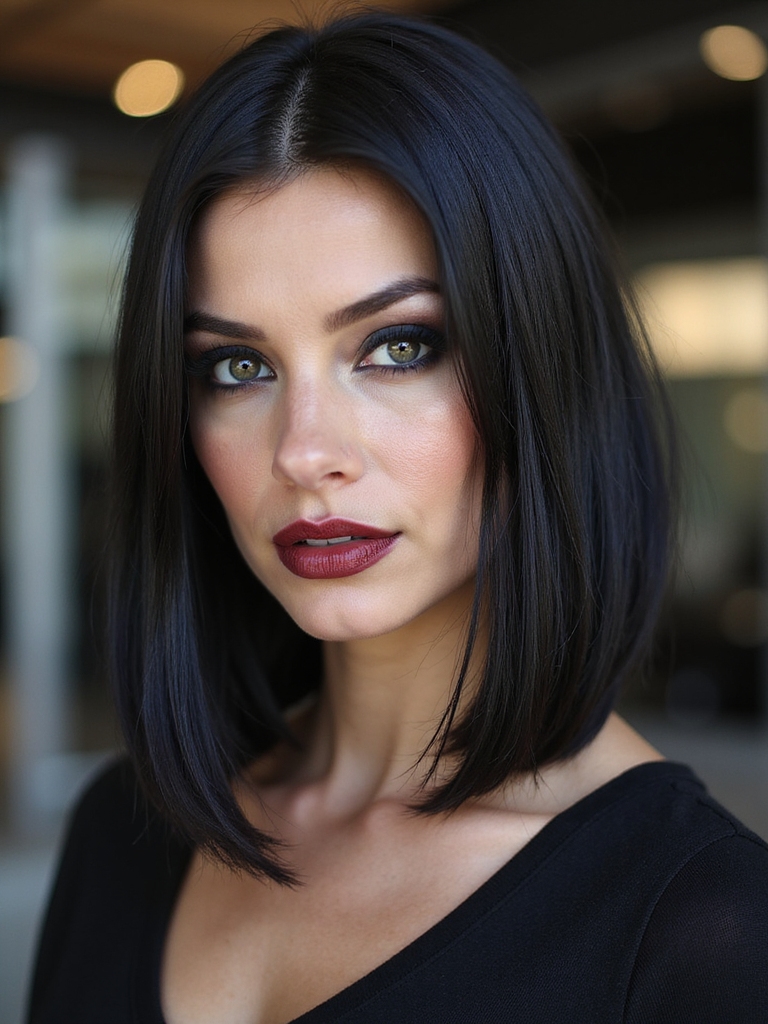 sleek straight debulked long bob