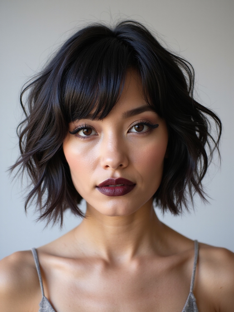 A sleek-to-messy hybrid bob