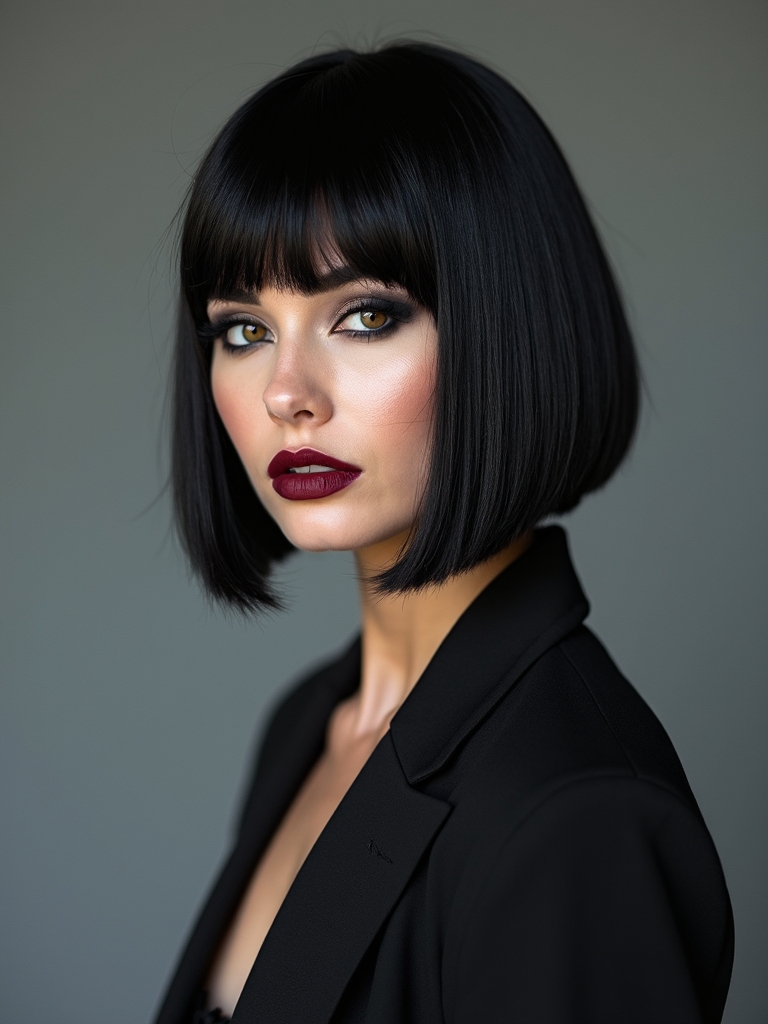 sleek wolf bob blunt fringe