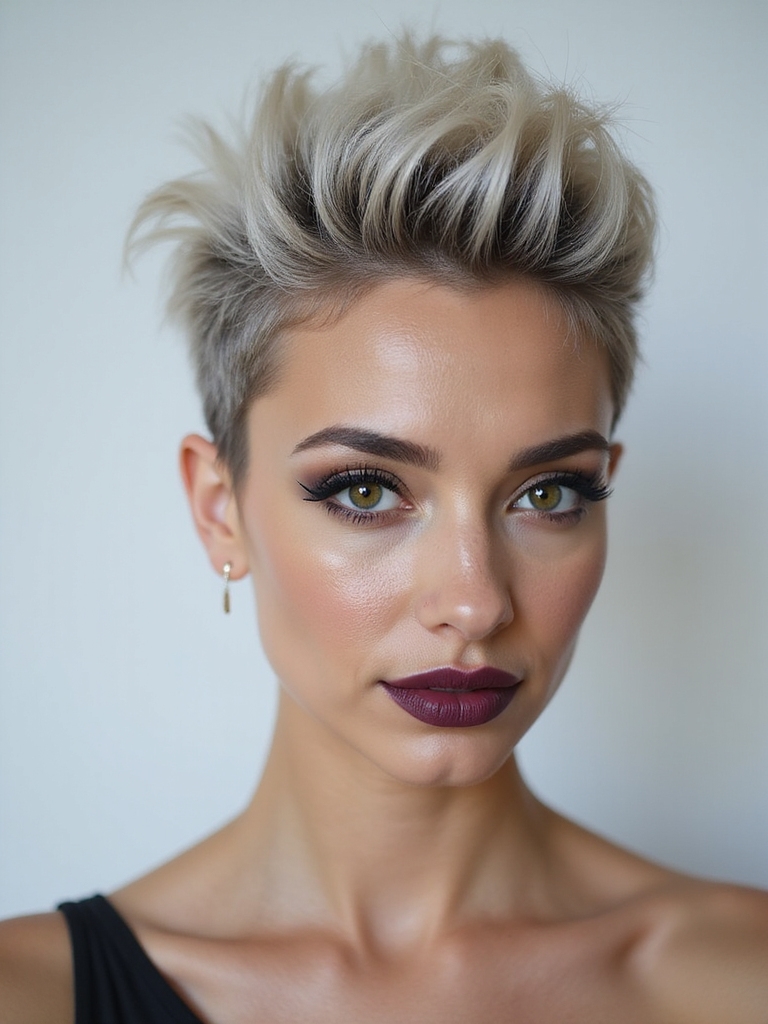 A spiky pixie with slicked sides and a spiked quiff