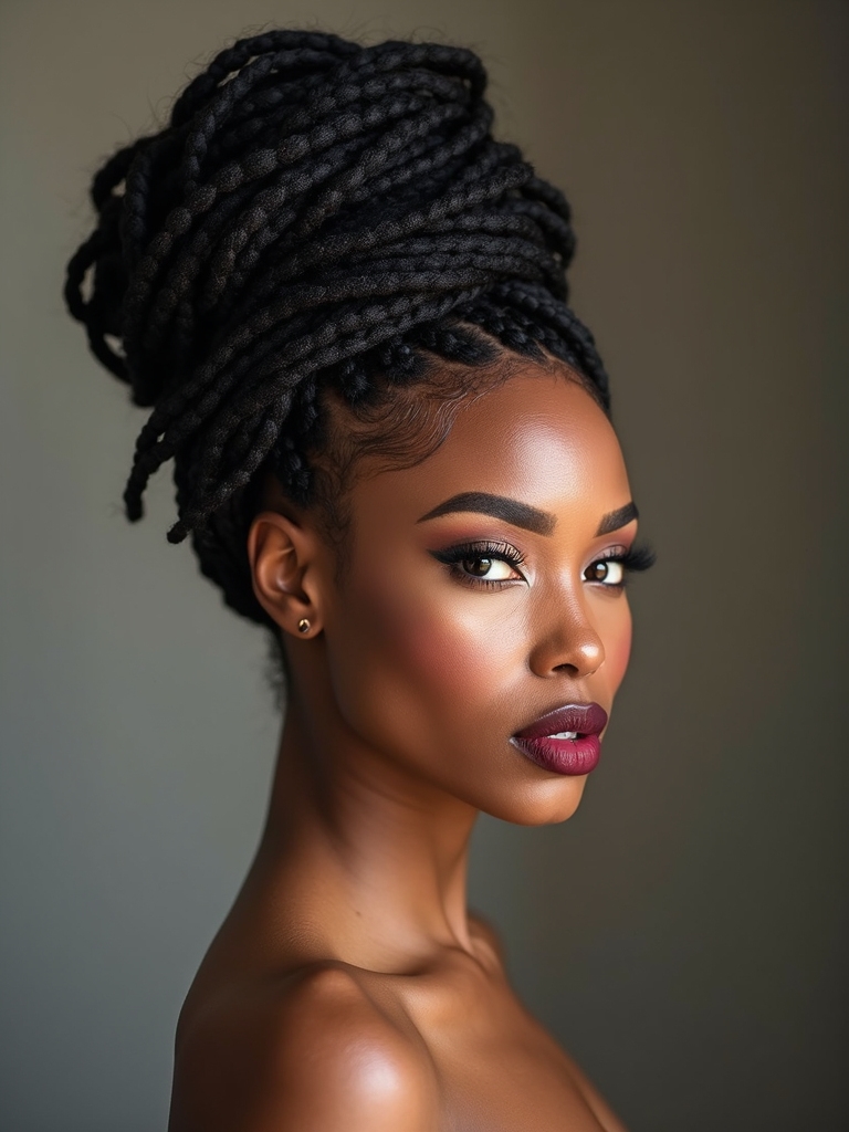 loc bun with braided root sections at the base for added texture and grip