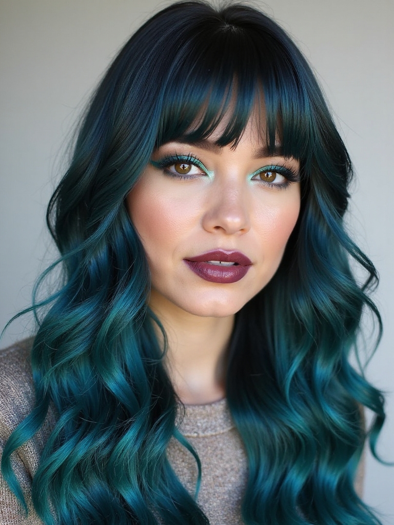 A wispy mini fringe with long layered mermaid hair