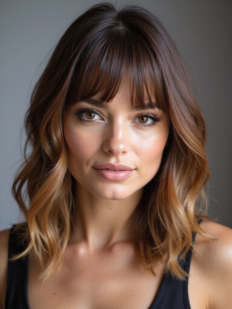 Color curtain bangs medium