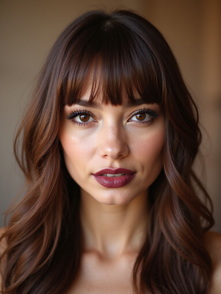 Soft, face-framing low-maintenance bottleneck bangs