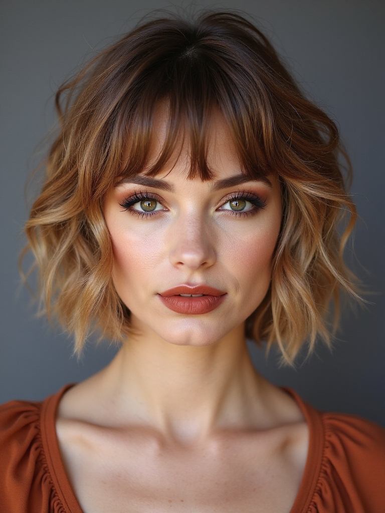 A soft medium shag with curtain bangs