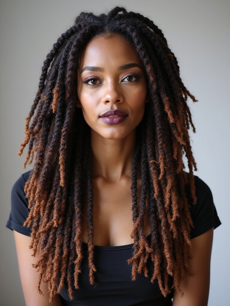 Layered crochet locs with face-framing pieces