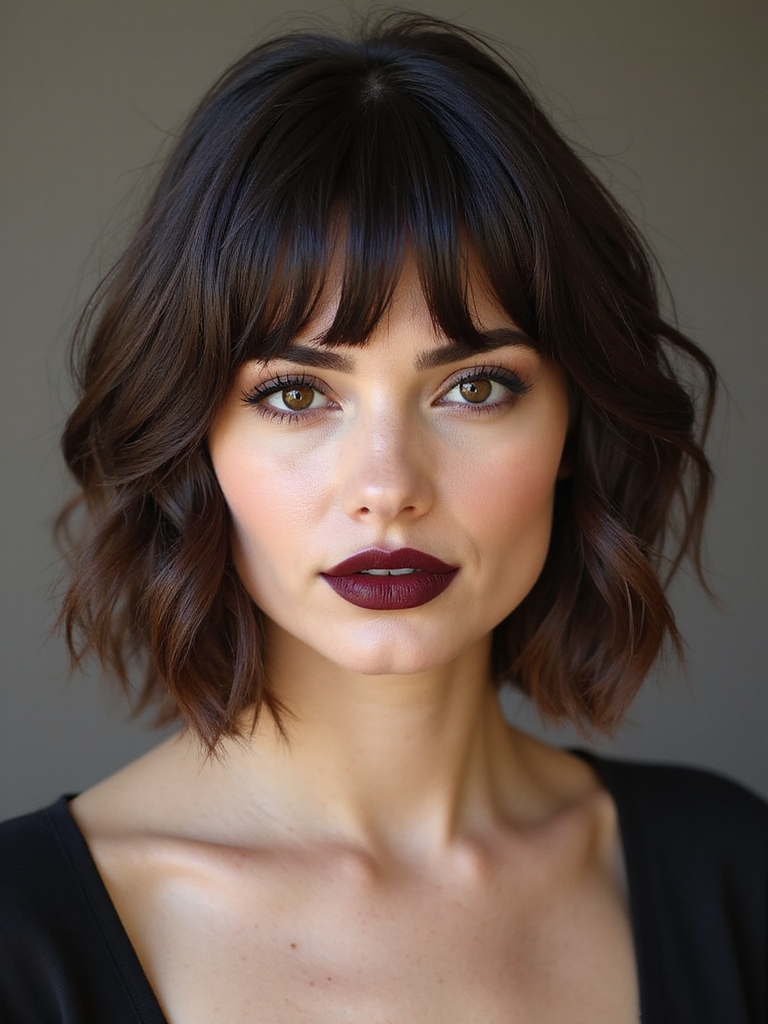 A soft French bob with piecey bangs