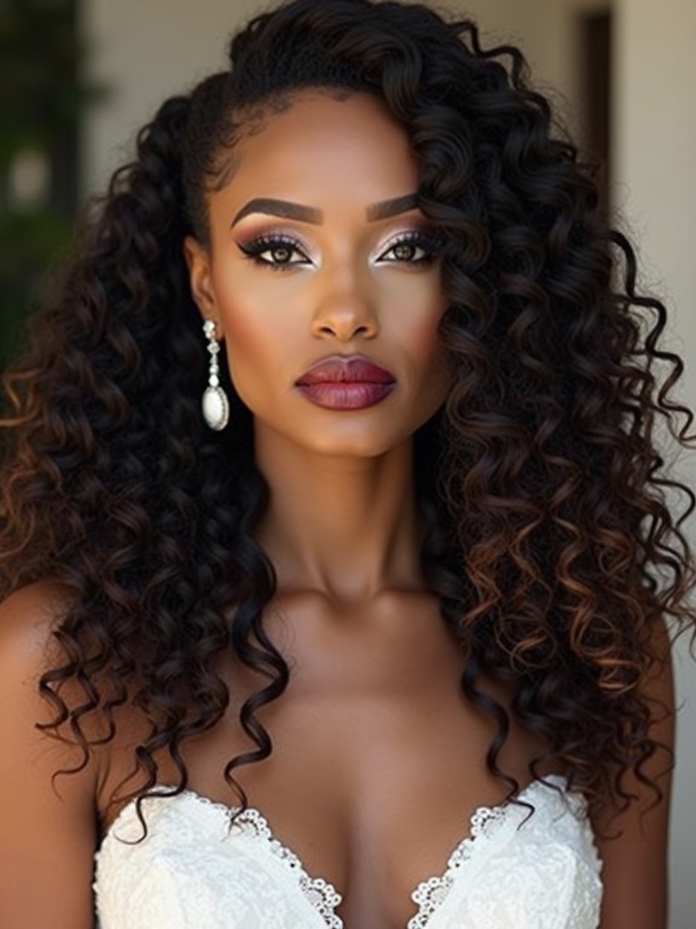 soft goddess locs with loose curly ends in a romantic bridal style for a Black bride