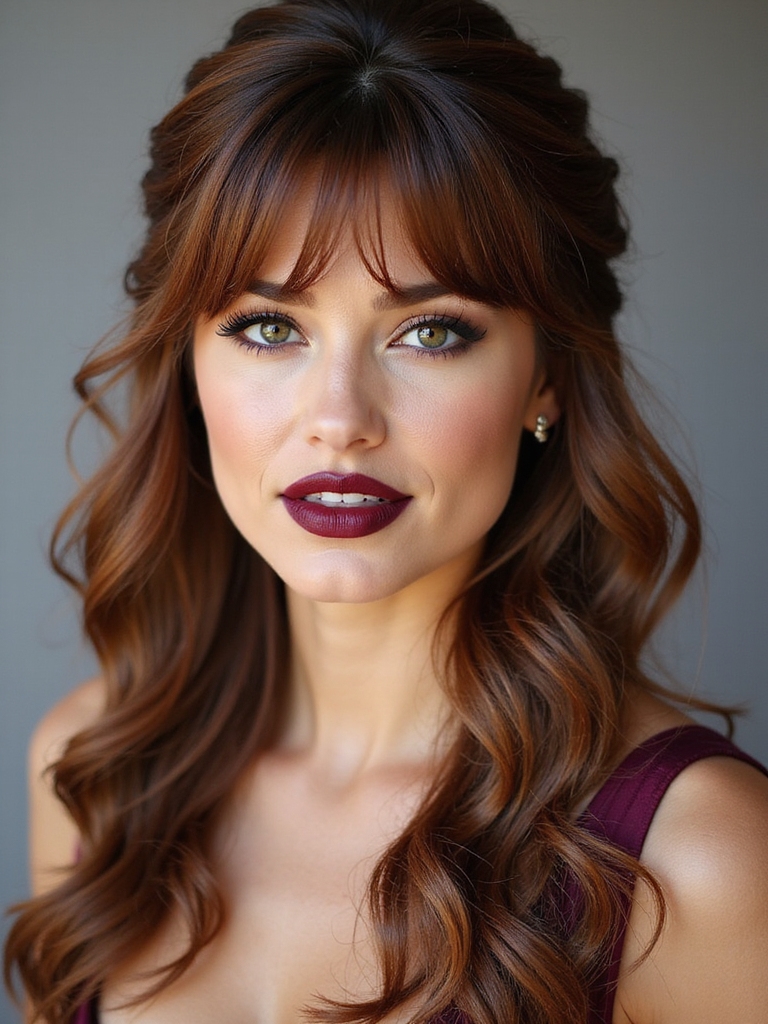A half-up twist with a soft swooping bang