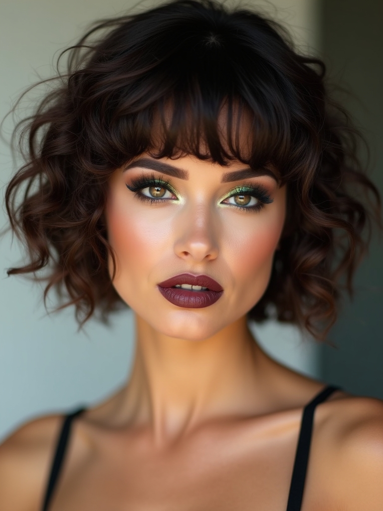 split fringe chin length curly bob