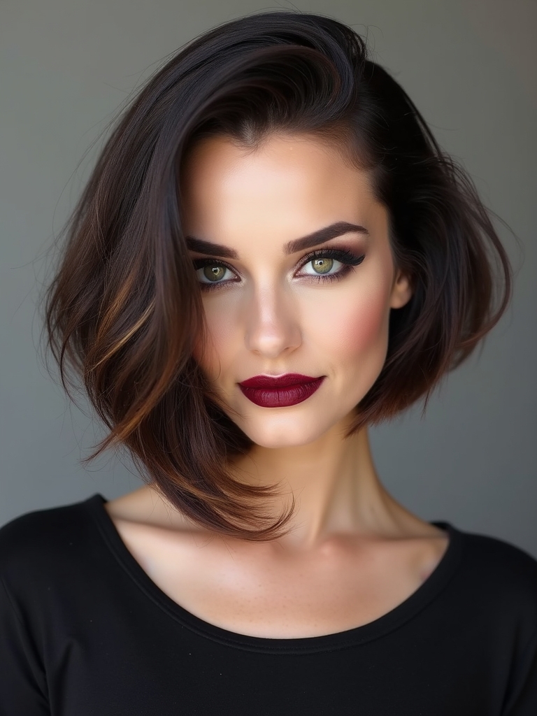 stacked angled short bob