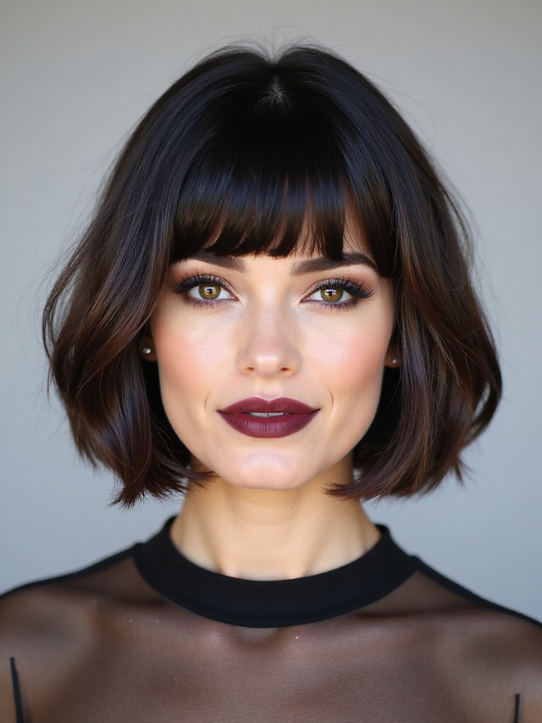 Curtain bangs stacked bob