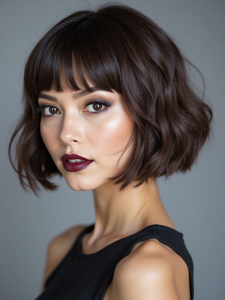 A stacked bob with a soft rounded fringe