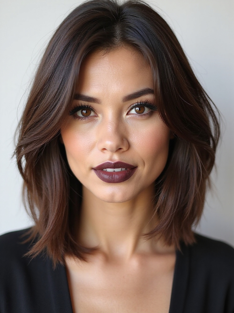 A graduated brunette bob with polished shape and volume