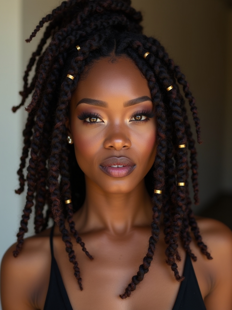 Locs shaped into petals and bantu knots