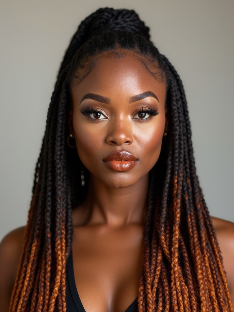 locs with ombre coloring from dark roots to lighter ends showing subtle color dimension