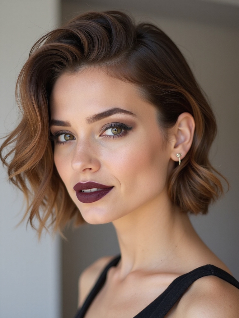 A soft undercut wavy pixie with swept waves